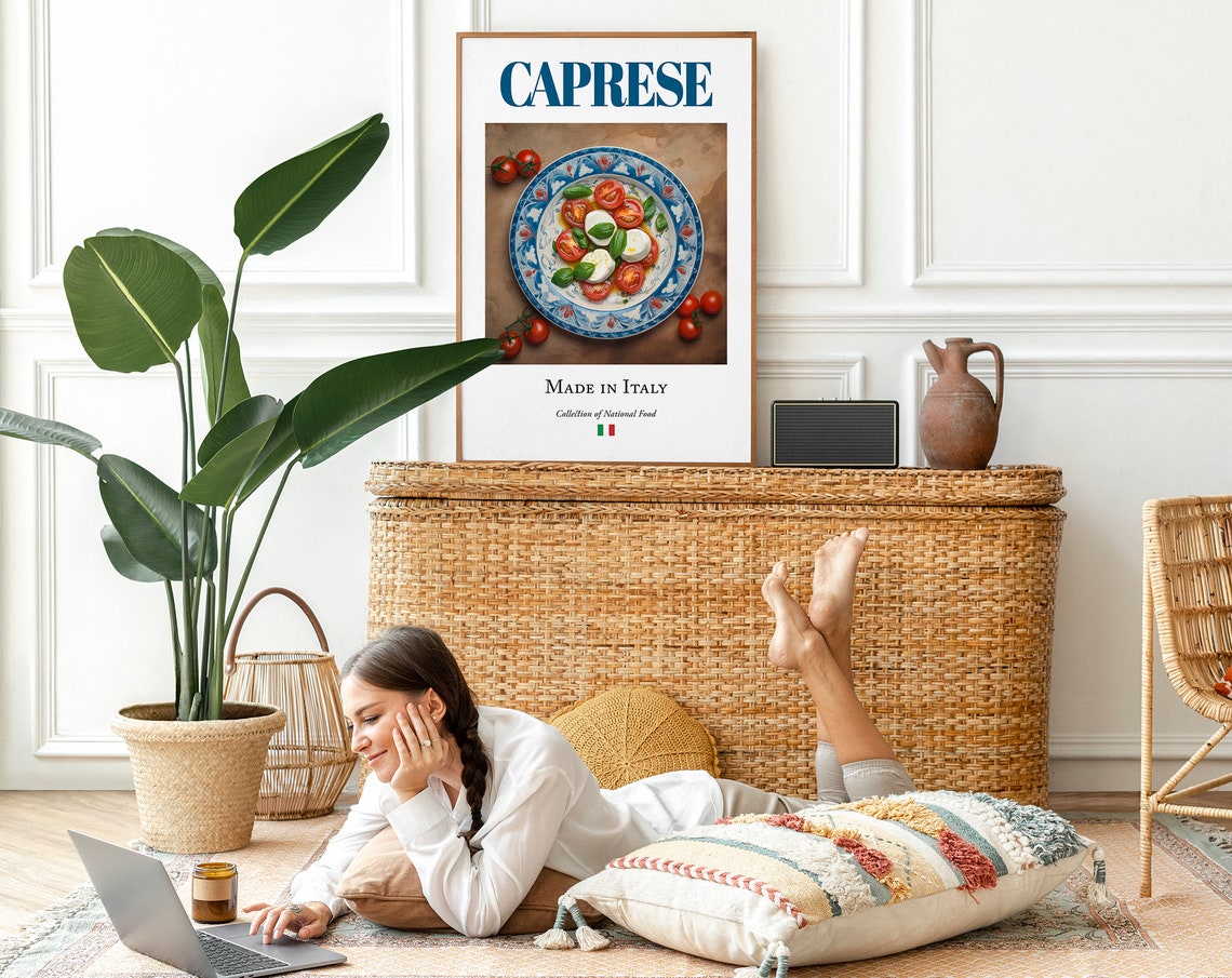 Caprese Salad on Maiolica Tile Plate, Food Art Print - Image 2
