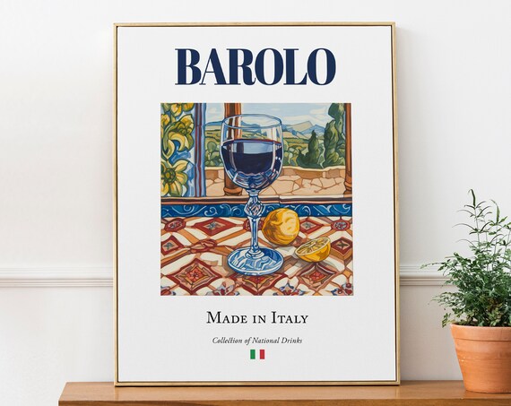 Barolo Glass On Maiolica Tile, Italian Beverage Travel Poster