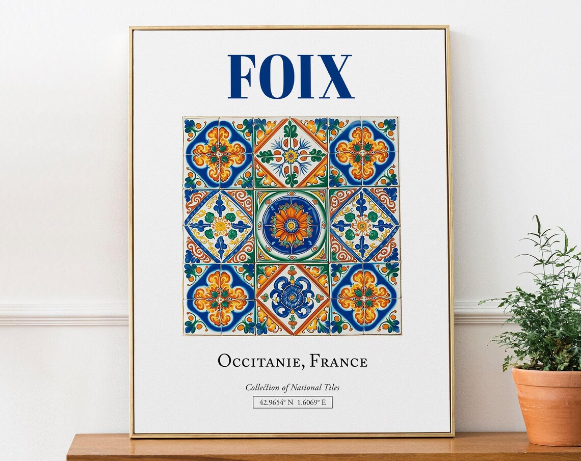 Foix Occitanie France Minimalist Tile Art Print