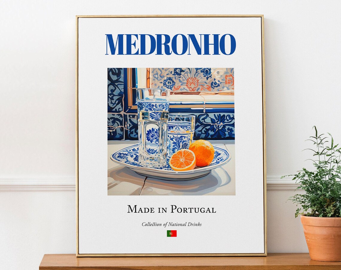Medronho Brandy Azulejo Tile, Portugal Travel Poster