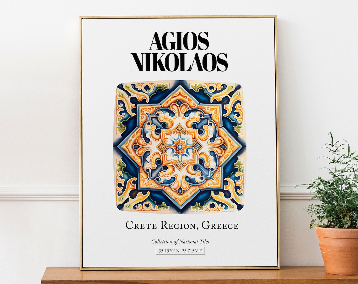 Agios Nikolaos Greek Island Elegance, Tile Patterns Art Print
