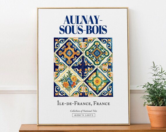 Aulnaysousbois, France Folk Traditional Tile Art Print