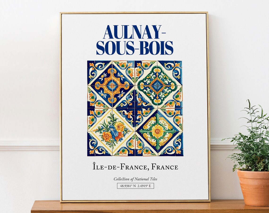 Aulnaysousbois, France Folk Traditional Tile Art Print