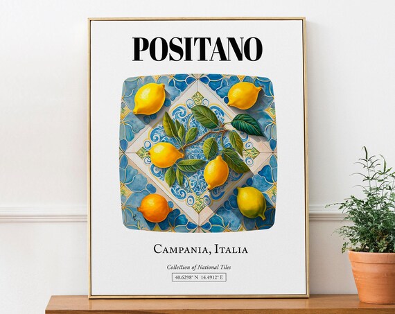 Positano Campania Italy Lemons Tile Pattern Travel Poster