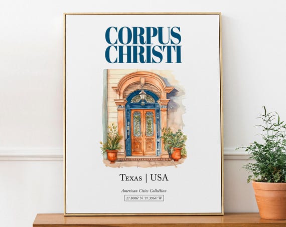 Corpus Christi Texas USA Minimalist Watercolor Travel Poster