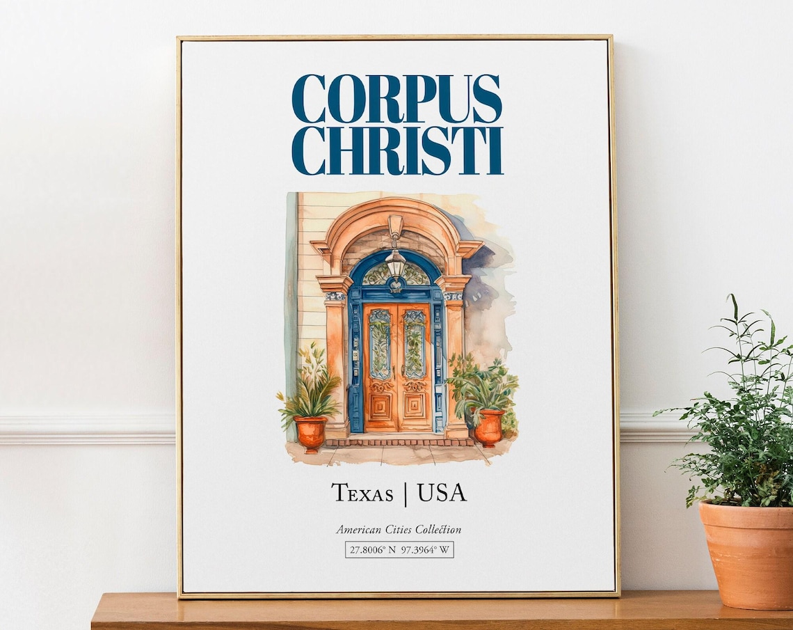 Corpus Christi Texas USA Minimalist Watercolor Travel Poster