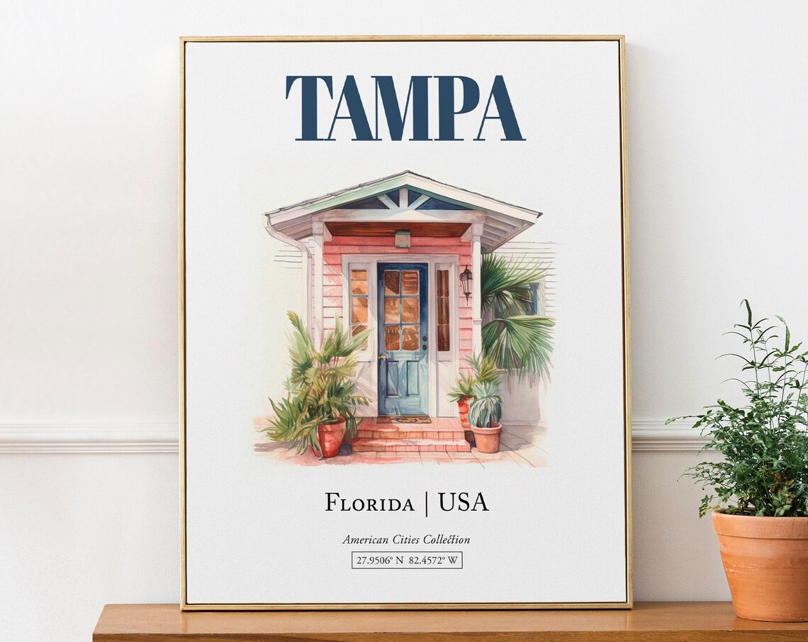 Tampa Florida USA Minimalist Watercolor Travel Poster