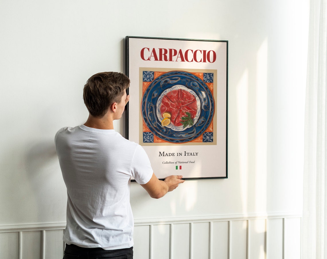 Carpaccio on Maiolica Tile Plate, Italian Food Art Print - Image 3