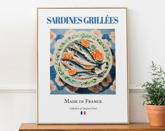 Sardines Grilles on Maiolica Tile Plate, Food Poster
