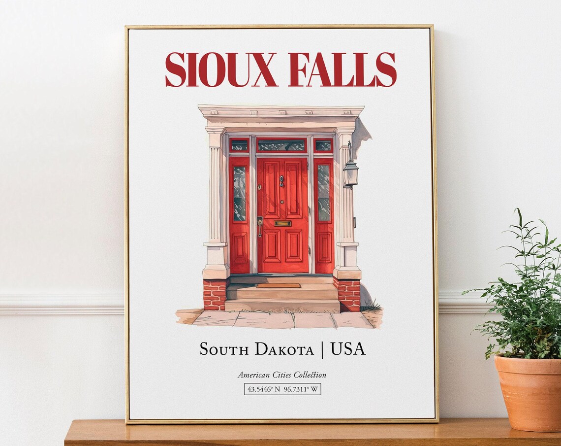 Sioux Falls South Dakota Minimalist Watercolor Travel Poster