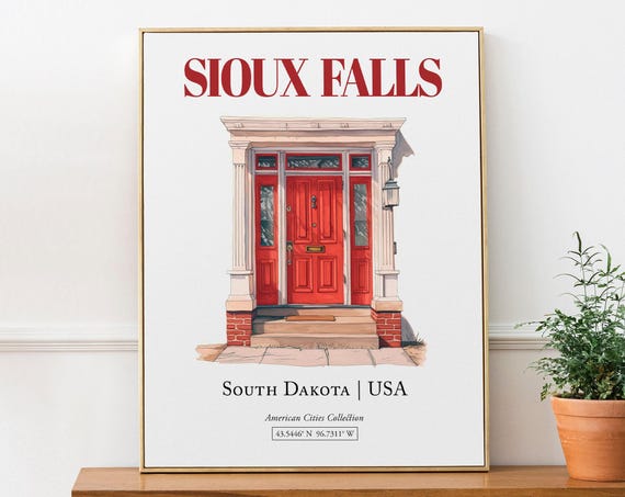 Sioux Falls South Dakota Minimalist Watercolor Travel Poster