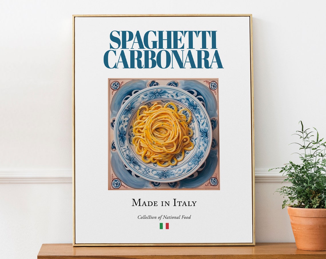 Spaghetti Carbonara On Maiolica Tile Plate, Poster