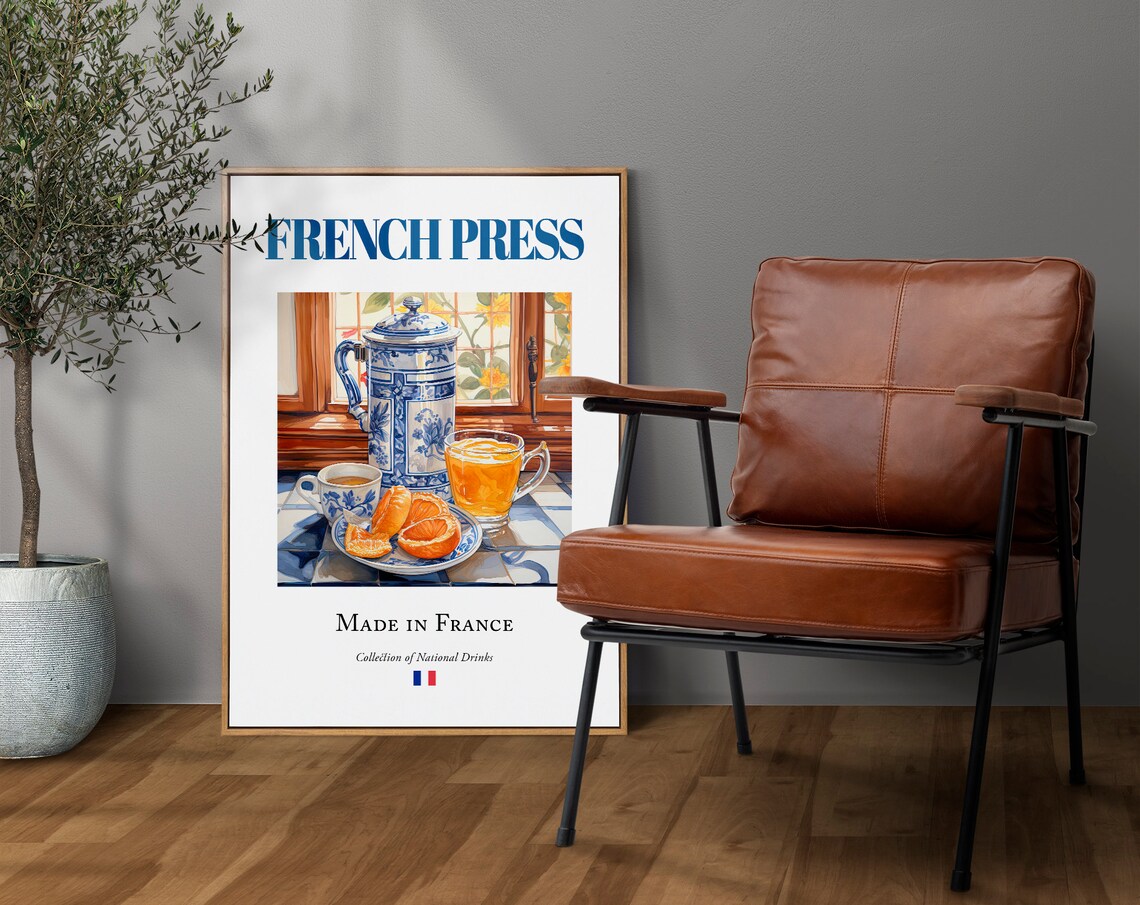French Press On Maiolica Tile, Traditional Beverage Art Print - Image 4