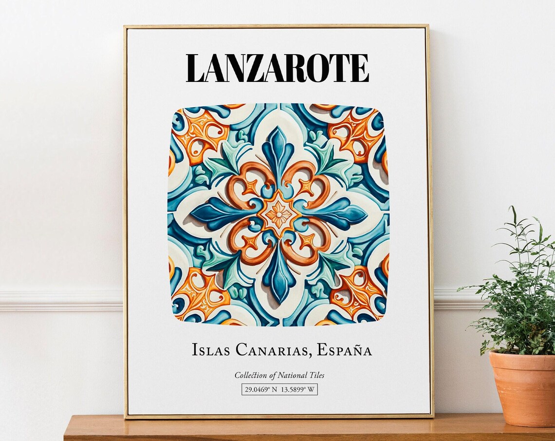 Lanzarote Island Tile Art Travel Poster