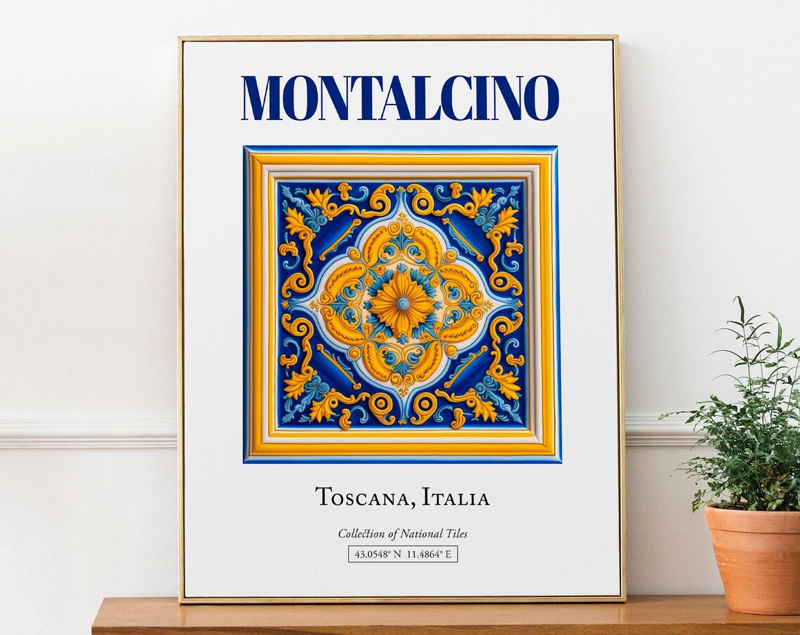 Montalcino Toscana Italy Folk Traditional Maiolica Travel Poster