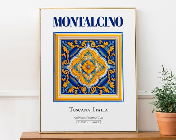 Montalcino Toscana Italy Folk Traditional Maiolica Travel Poster