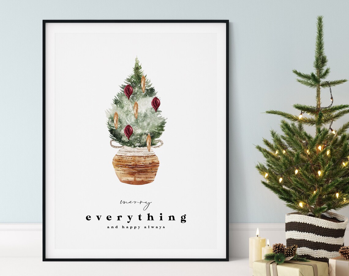Merry Everything and Happy Always Watercolor Christmas Tree Poster - Image 5