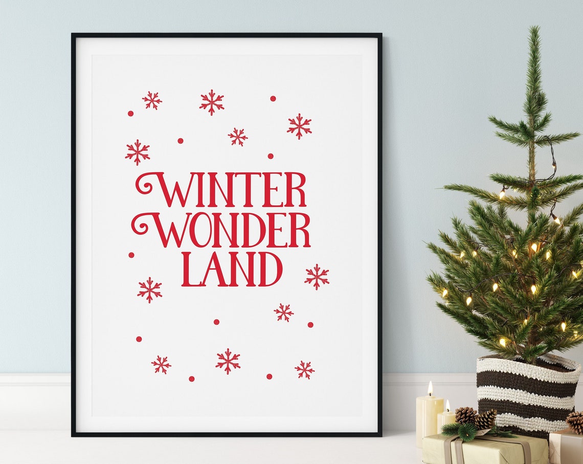 Winter Wonderland Snowflakes Red Script Festive Holiday Poster