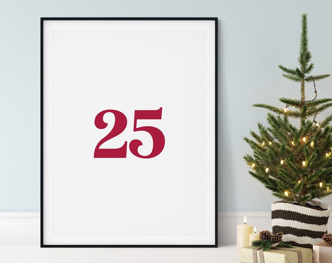 Christmas Countdown December 25 Minimalist Red Typography Art Poster