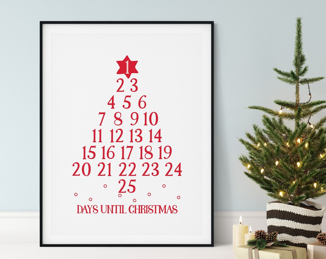 Red Advent Countdown Days Until Christmas Numbers Tree Poster