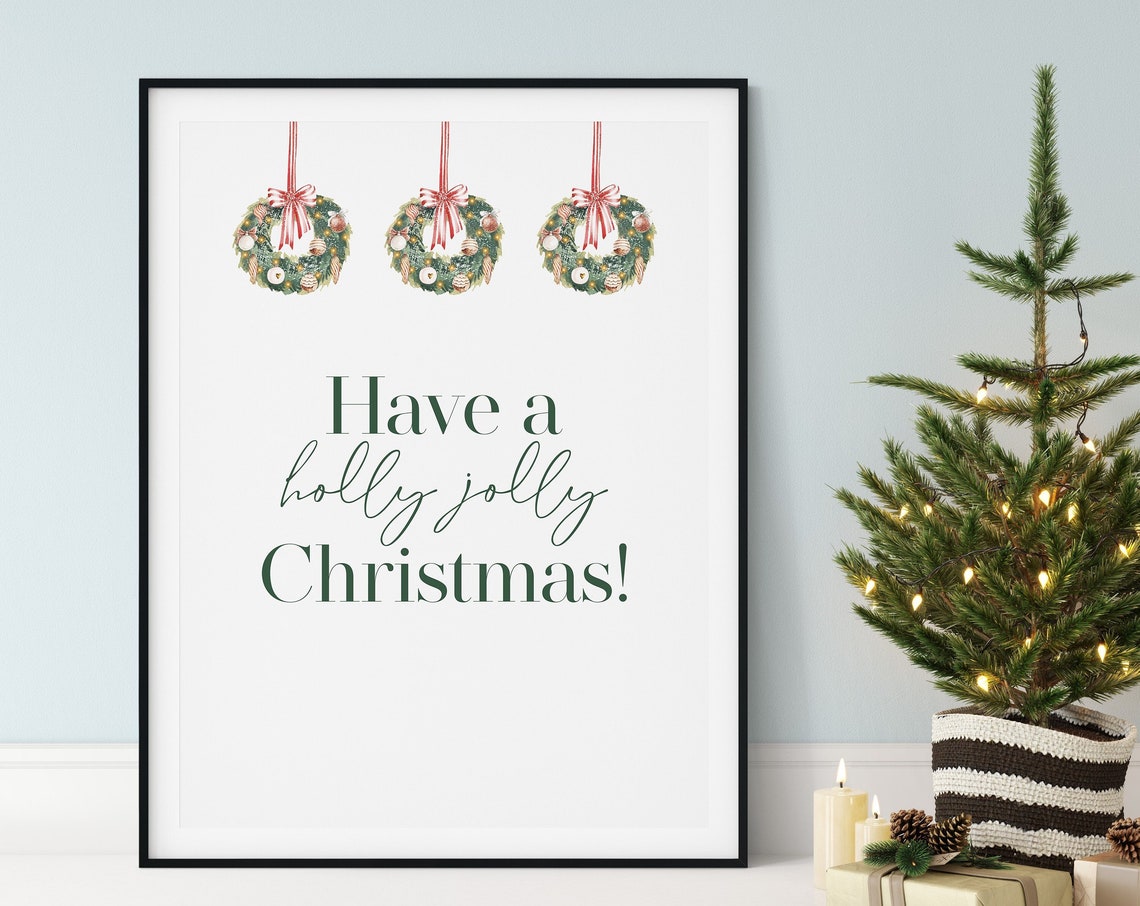 Have A Holly Jolly Christmas Watercolor Hanging Wreath Poster
