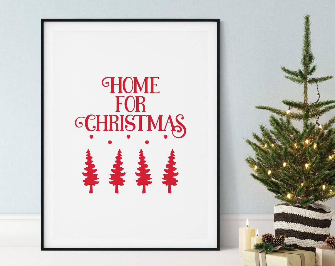 Home for Christmas Red Trees Festive Lettering Holiday Wall Poster