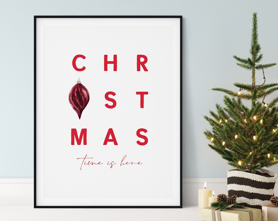 Christmas Time Is Here Ornament Letter Grid Minimalist Holiday Poster - Image 6