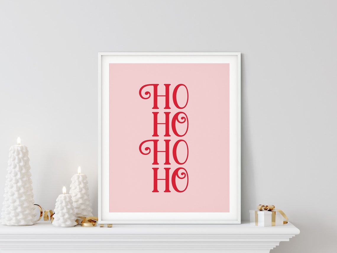 Pink Santa Ho Ho Ho Ho Christmas Typography Wall Decor Poster