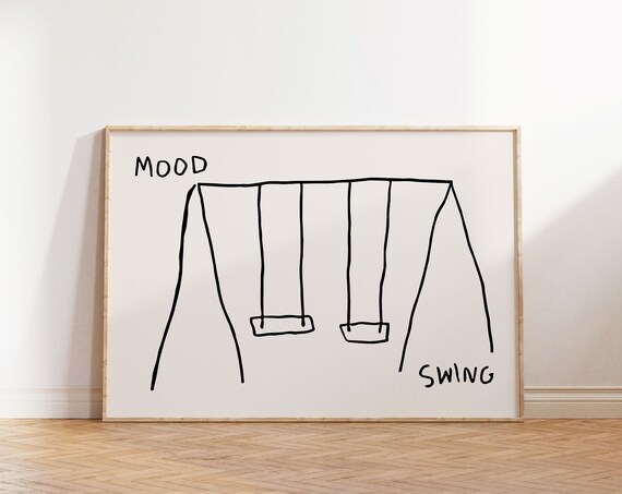 Mood Swing Poster Funny Quote Art Trendy Home Decor Retro Print Black Minimalist Wall Art Funny Poster Hand Drawn Art Wall Art