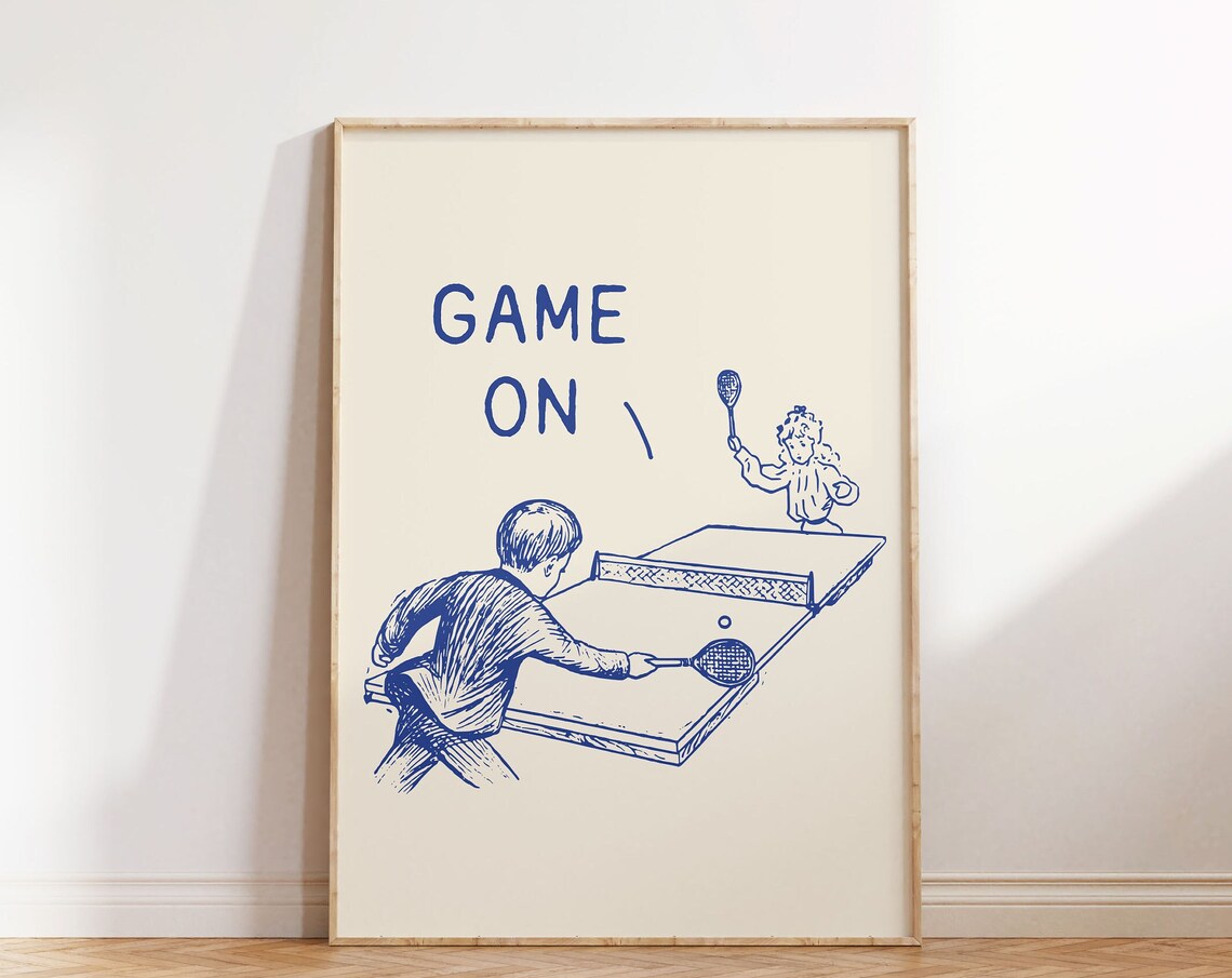 Game On Print Vintage Table Tennis Poster Trendy Wall Art Print Tennis Art Print Sporty Decor Retro Print Games Room Art Wall Art - Image 4