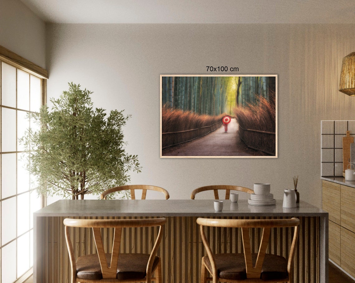 Kyoto Arashiyama Bamboo Forest Path Red Umbrella Japan Travel Poster - Image 3