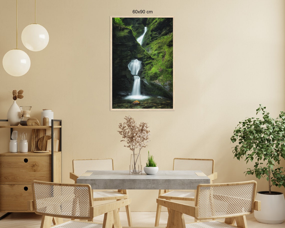 Mossy Canyon Waterfall Cascading Through Emerald Green Gorge Poster - Image 2