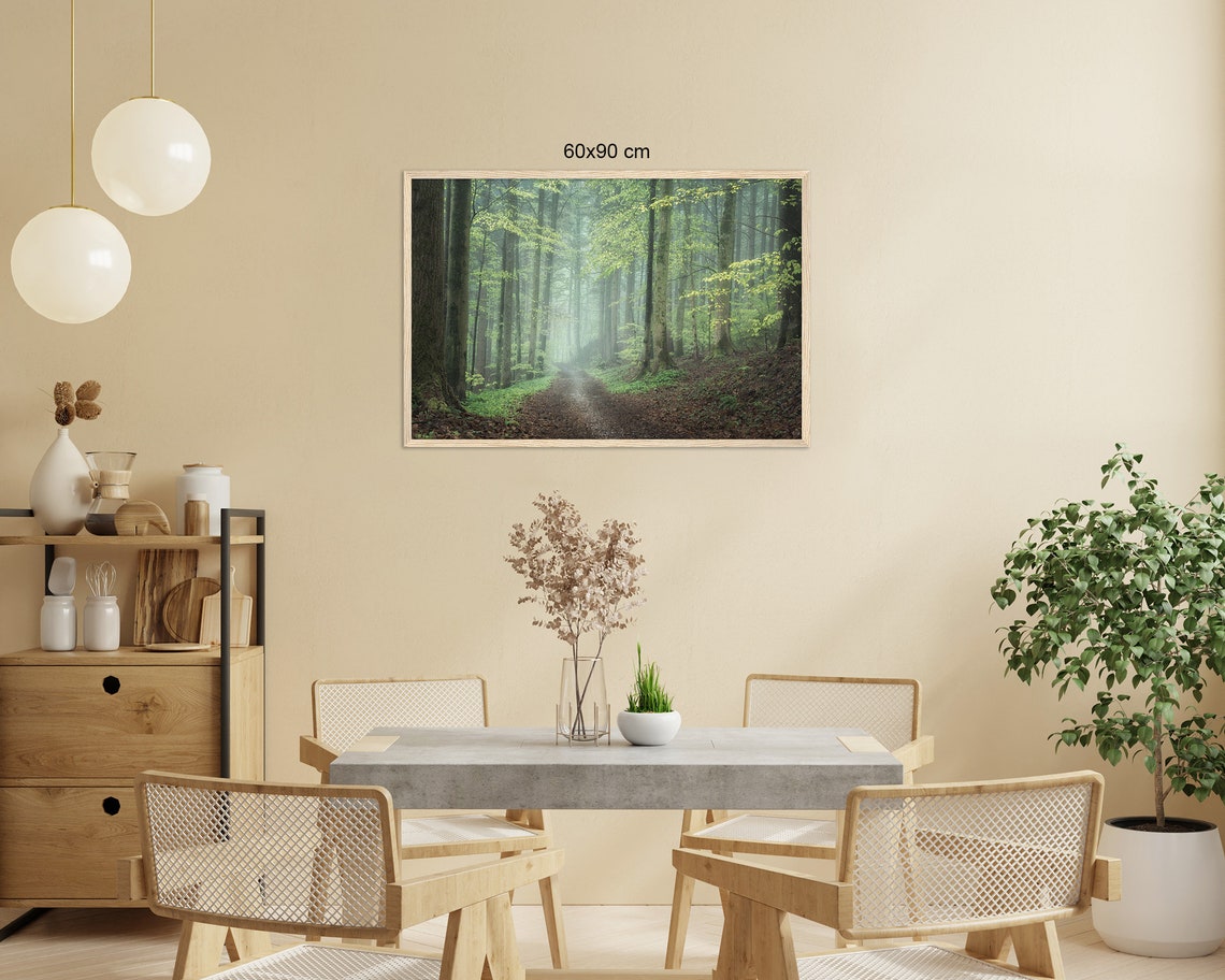 Misty Spring Forest Path Tall Trees Foggy Trail Nature Poster - Image 2