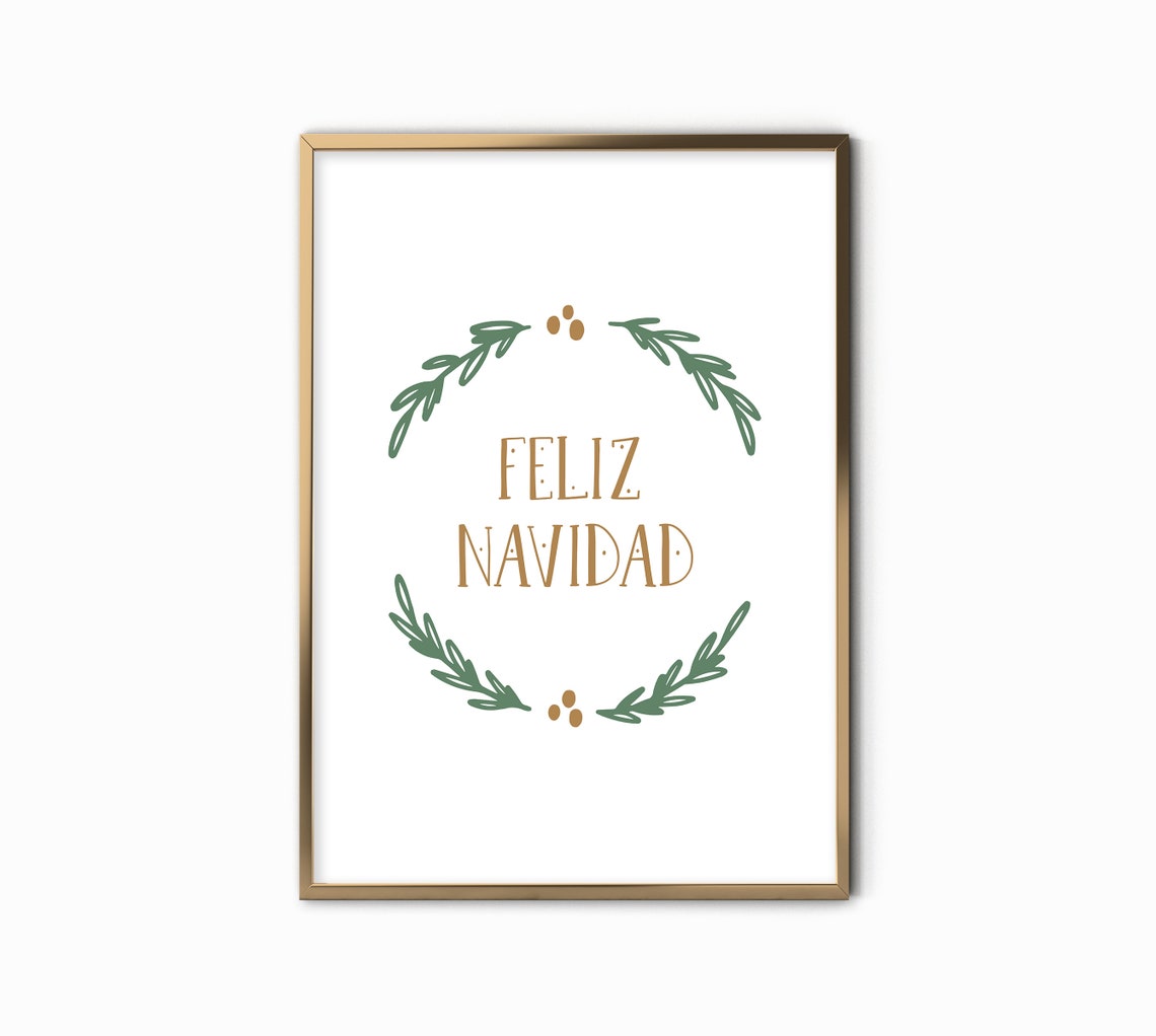 Feliz Navidad Green Wreath and Gold Spanish Christmas Wall Art