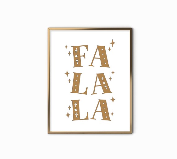 Fa La La Gold Block Letters Modern Christmas Holiday Wall Art