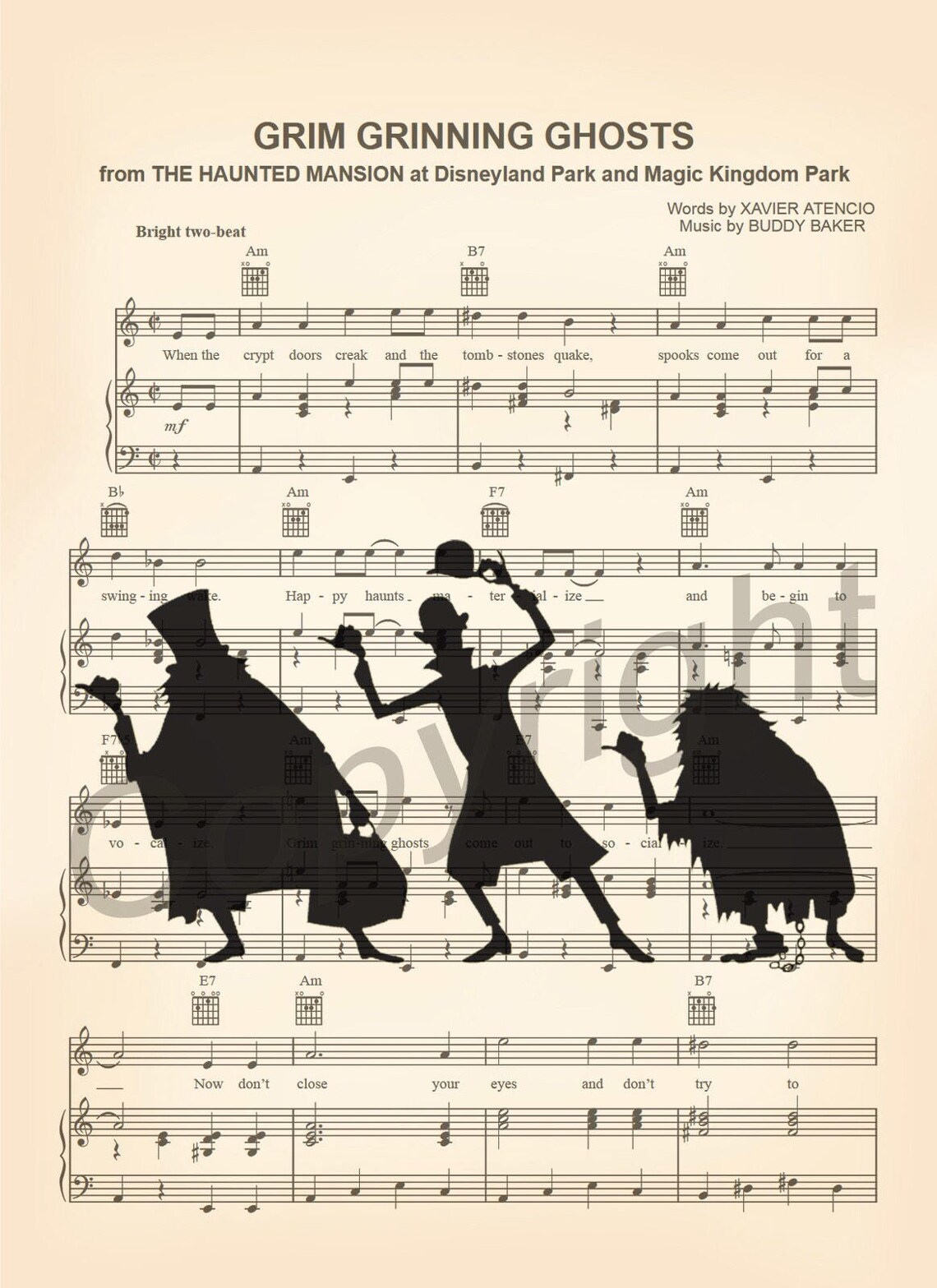 Haunted Mansion Hitchhiking Ghosts Sheet Music Art Print