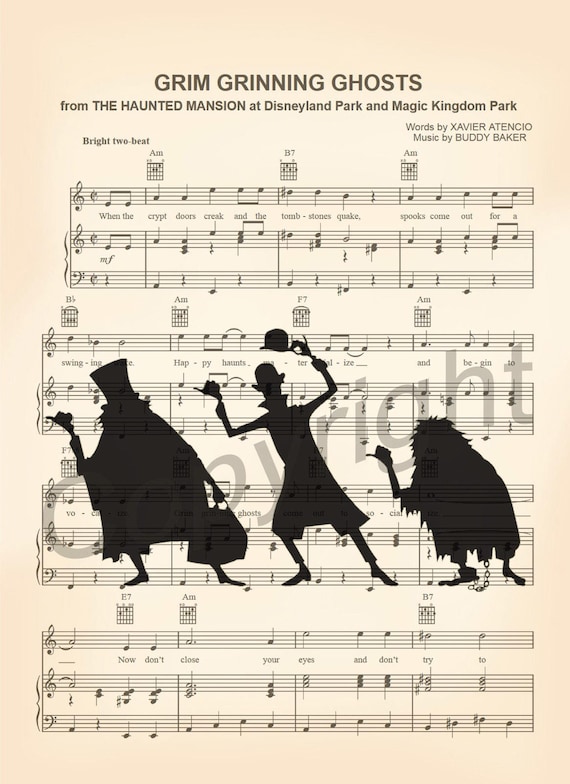 Haunted Mansion Hitchhiking Ghosts Sheet Music Art Print