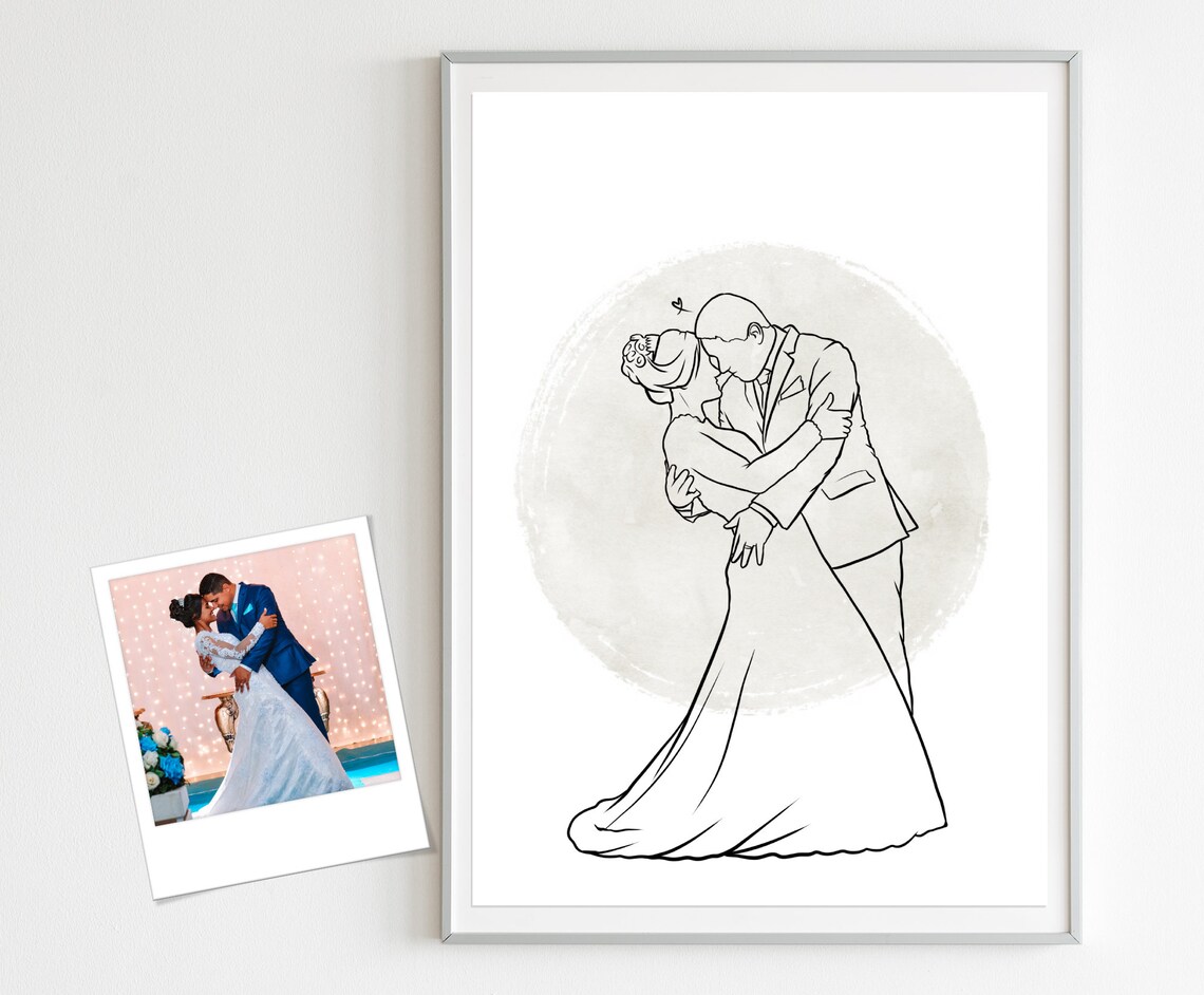 Custom Line Art Wedding Couple Portrait from First Dance Photo Poster