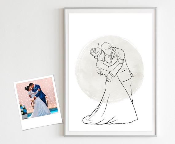 Wedding Gift Wedding Memories Gift For Couples Line Art Bride Groom Wedding Picture Drawing Of The Bride And Groom Photo Painting