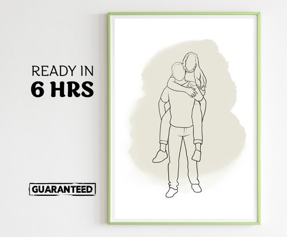 Personalized Faceless Line Art Couple Portrait with Sage Wash Poster