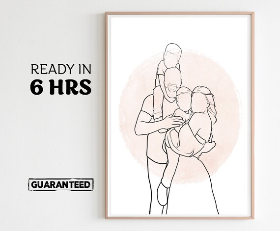 Personalized Line Art Family Portrait of Four in a Warm Embrace Poster