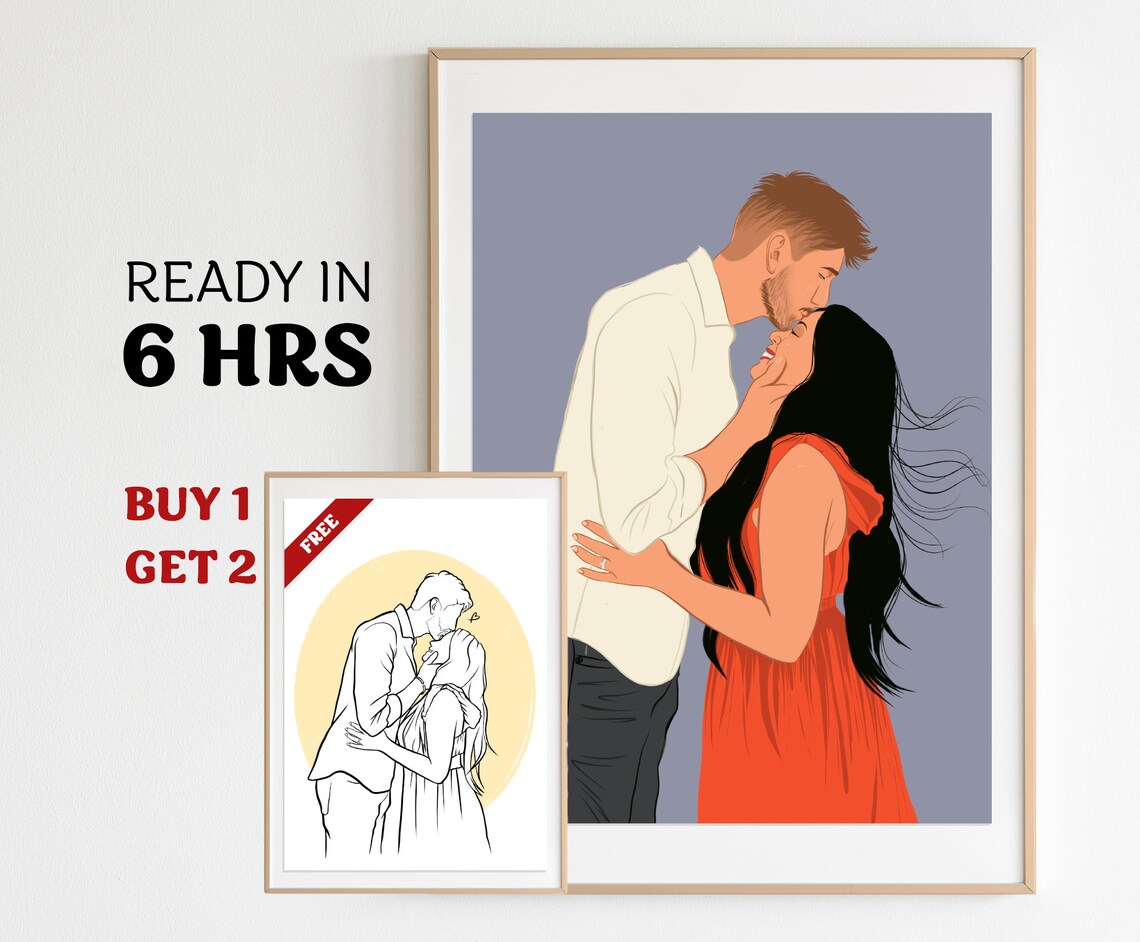 Custom Couple Portrait Faceless Engagement Art Print