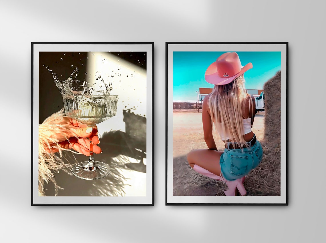 Coastal Cowgirl Pink Boots Print Girly Western Wall Art Retro Cowgirl Poster Teen Girl Apartment Room Decor Trendy Wall Art - Image 3