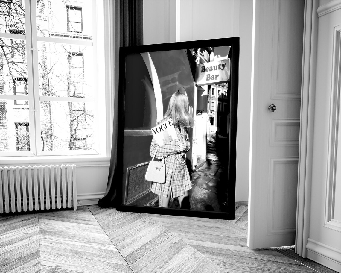 Blonde Woman With Vogue Magazine Outside Beauty Bar Photo Poster - Image 2