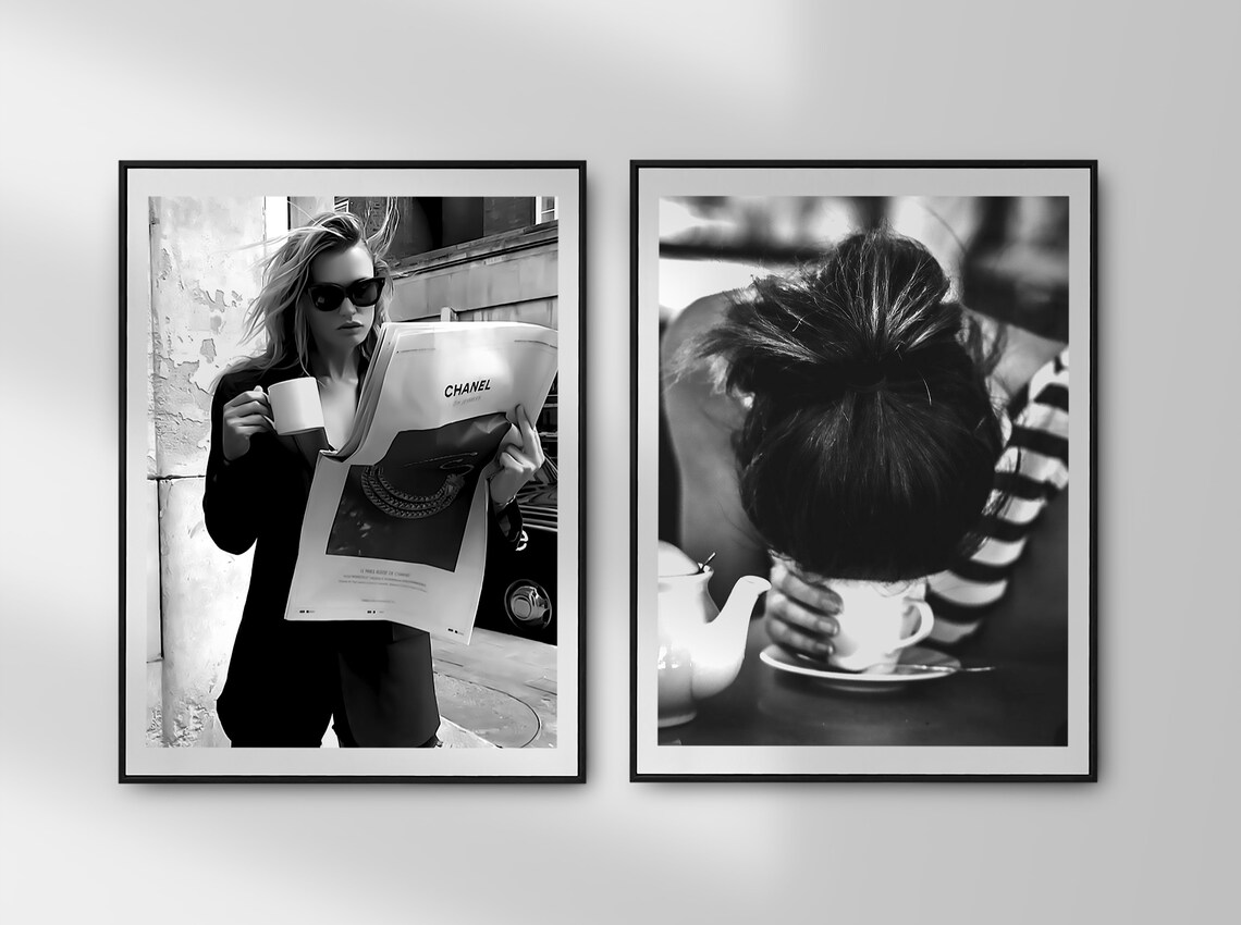 Morning Coffee Messy Bun Funny Black White Kitchen Humor Poster - Image 4