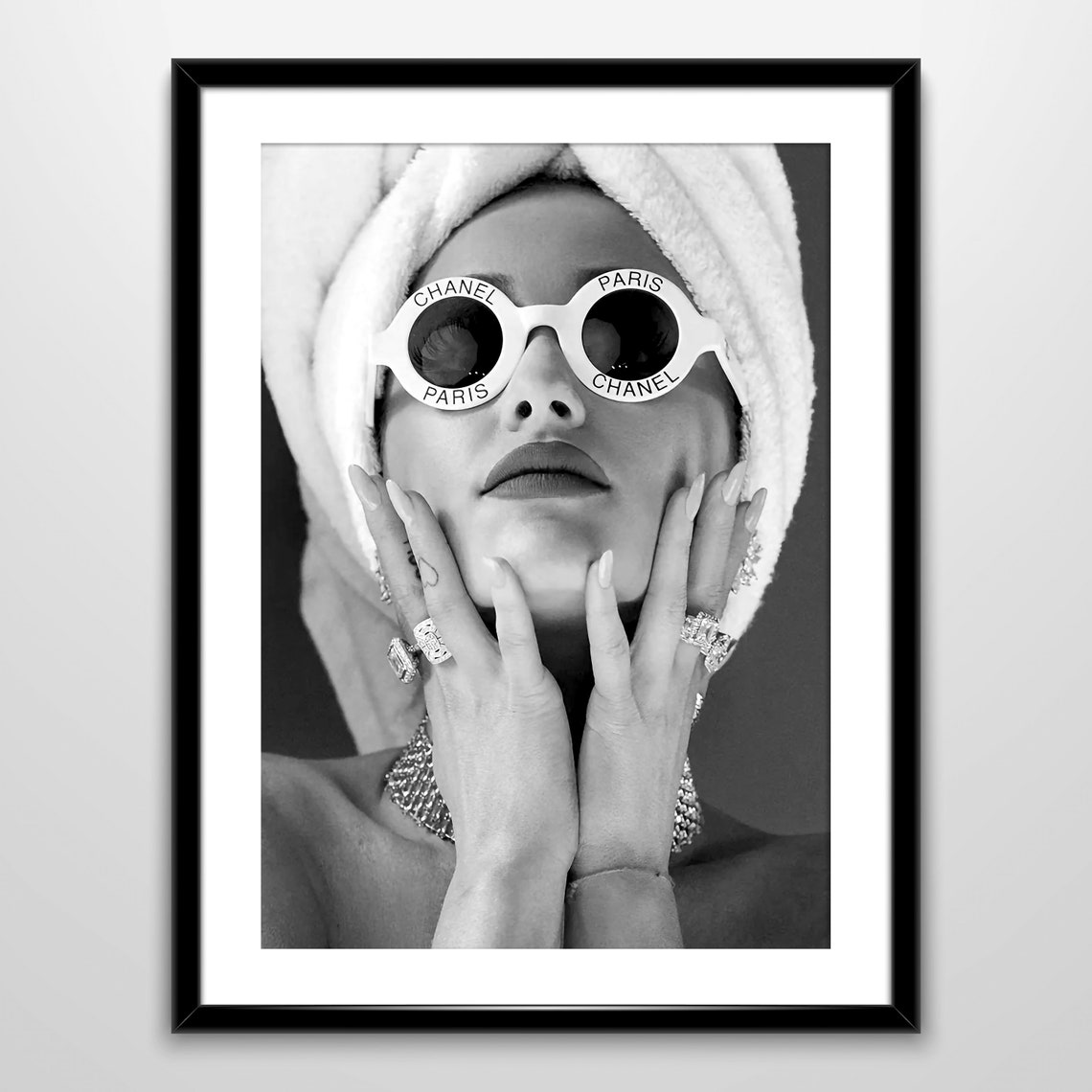 Chanel Sunglasses Towel Glam Black White Luxury Beauty Poster - Image 4