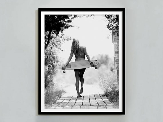 Woman Going To Surfing Vintage Beach Poster