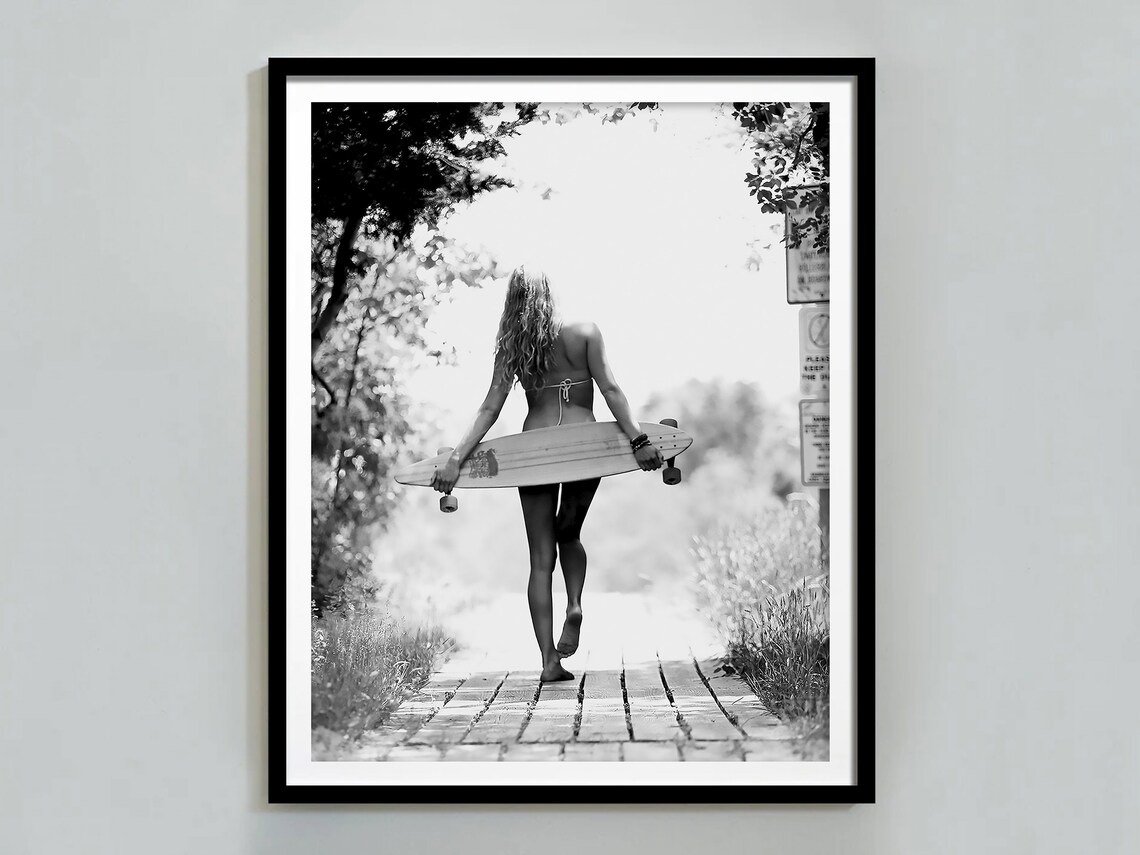 Woman Going To Surfing Vintage Beach Poster