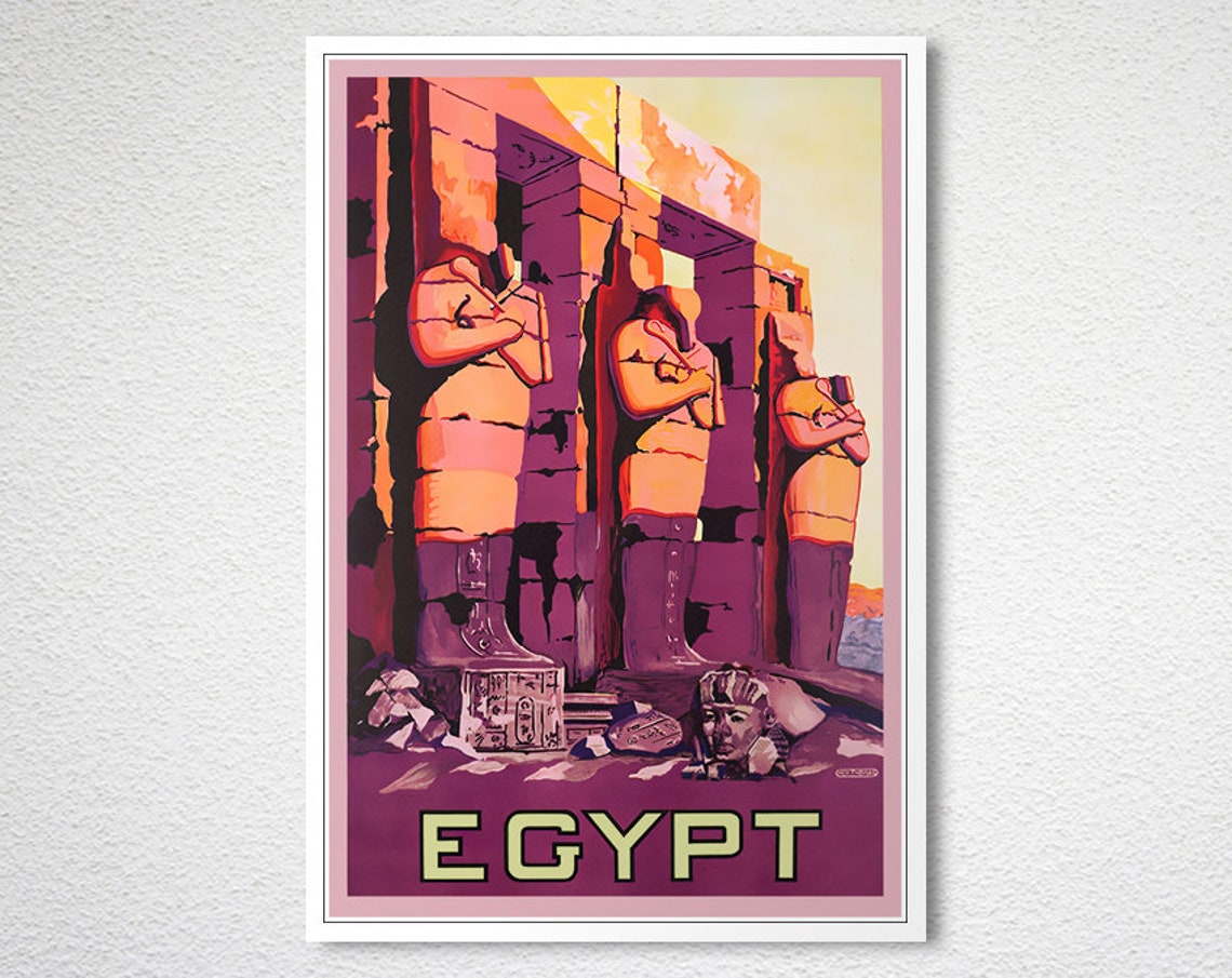 Egypt Vintage Ancient Pharaoh Temple Statues Ruins Travel Poster - Image 2