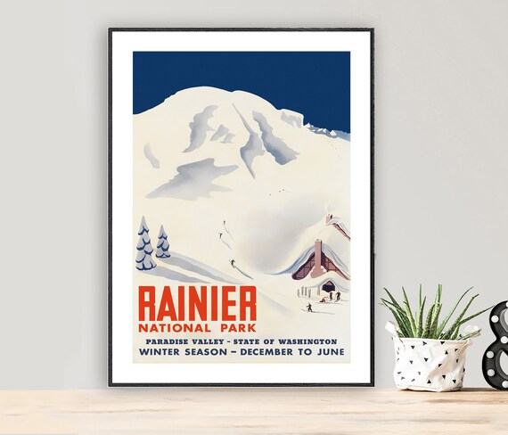 Rainier National Park Paradise Valley Vintage Travel Poster